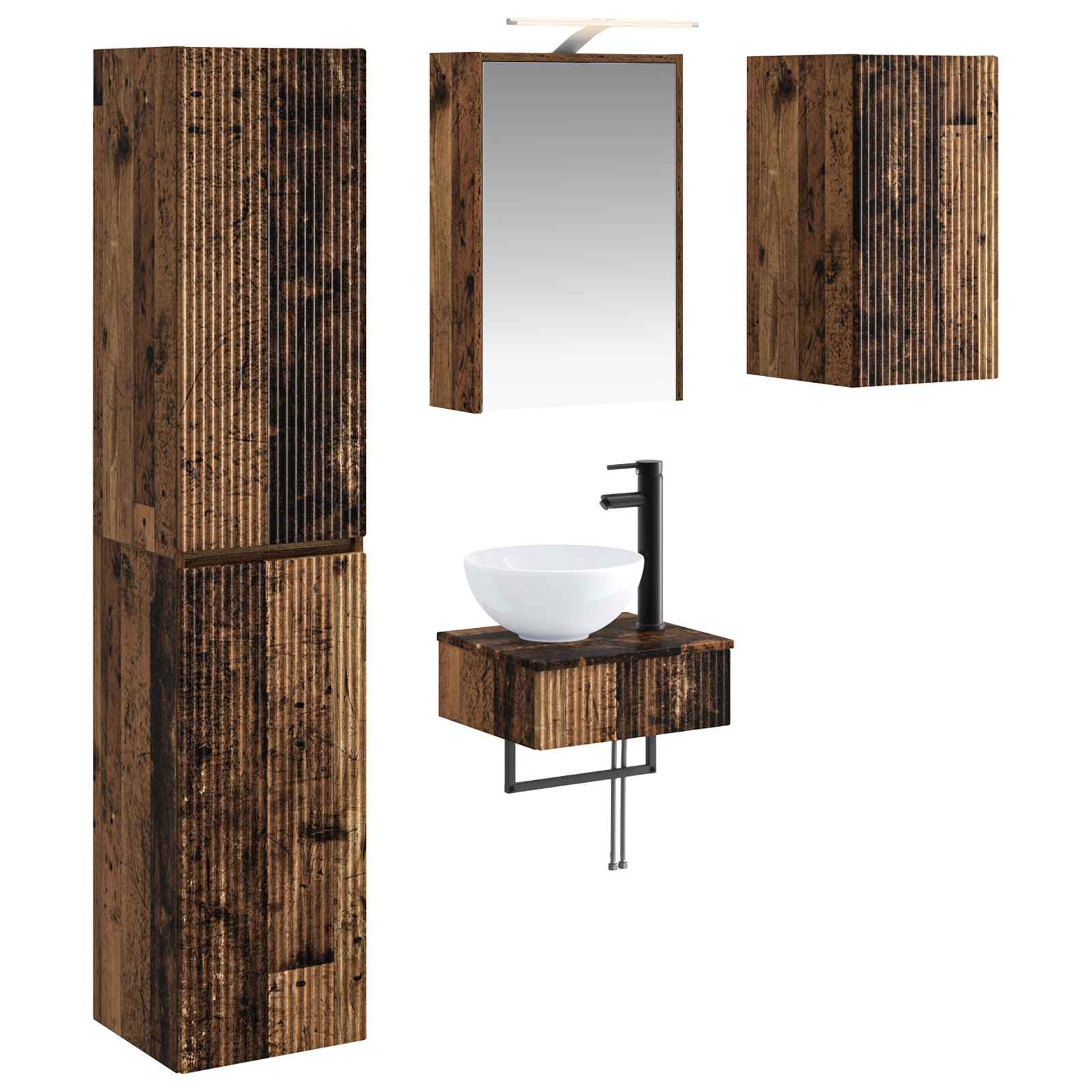Bathroom Furniture Set 5 Pcs Engineered Wood And Glass