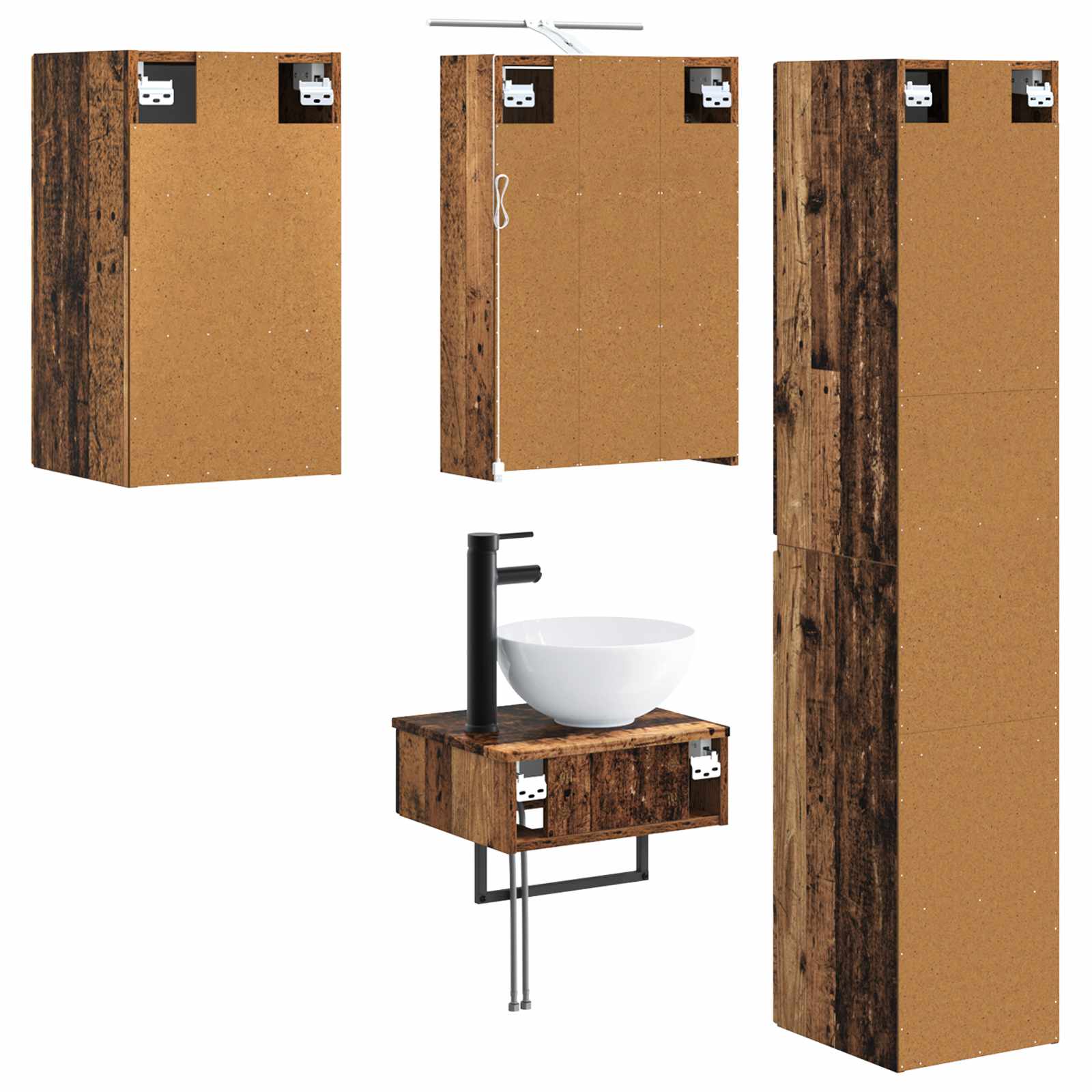 Bathroom Furniture Set 5 Pcs Engineered Wood And Glass