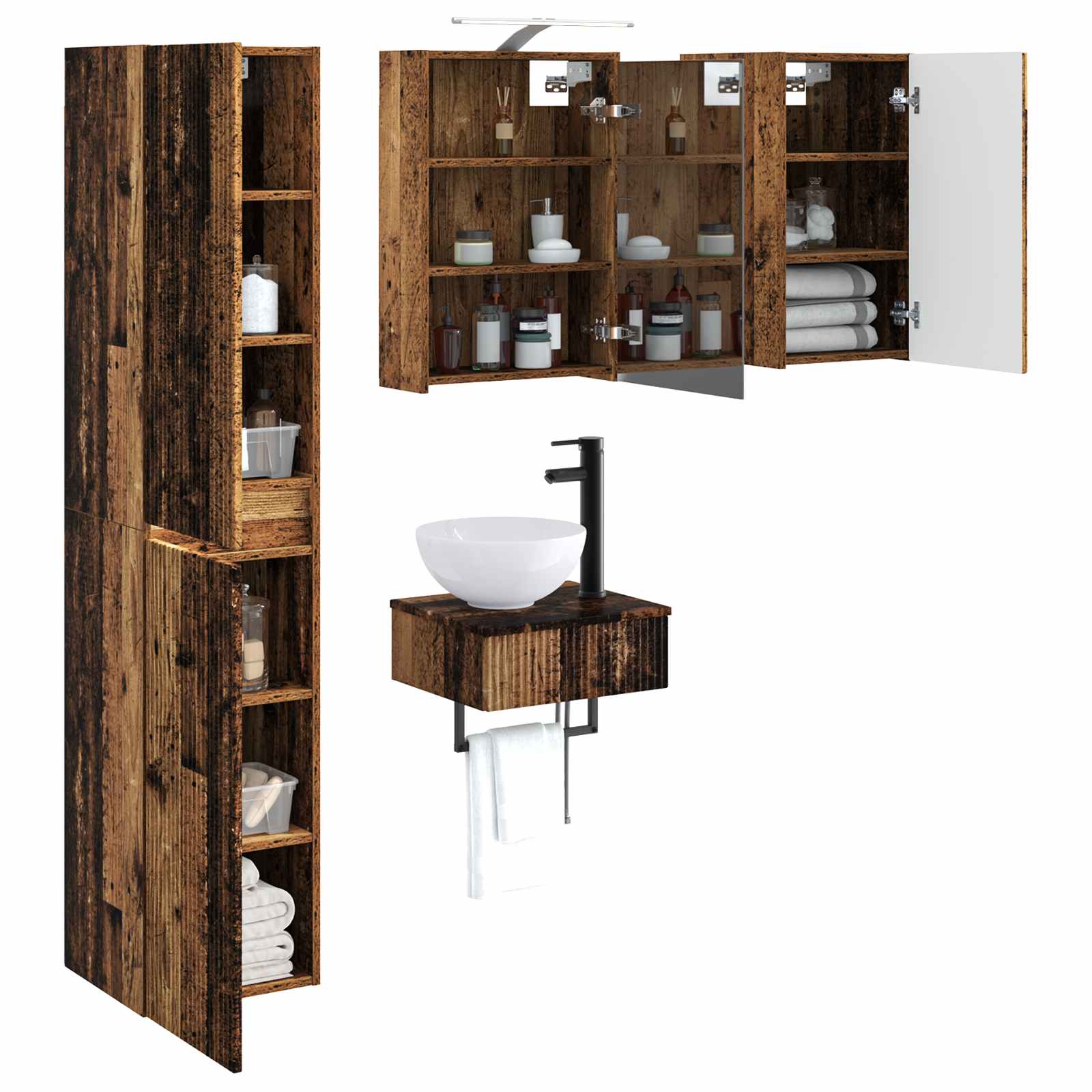 Bathroom Furniture Set 5 Pcs Engineered Wood And Glass