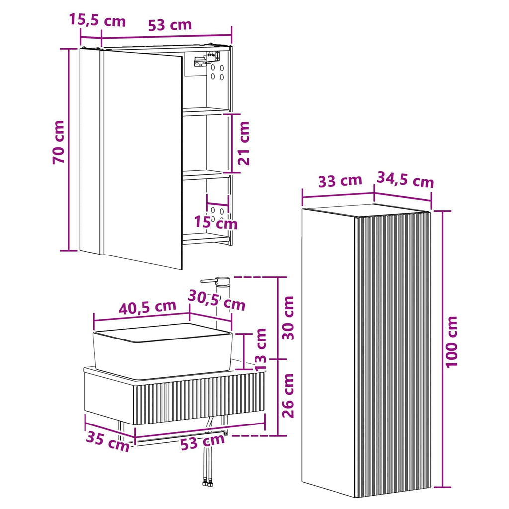 Bathroom Furniture Set 4 Pcs
