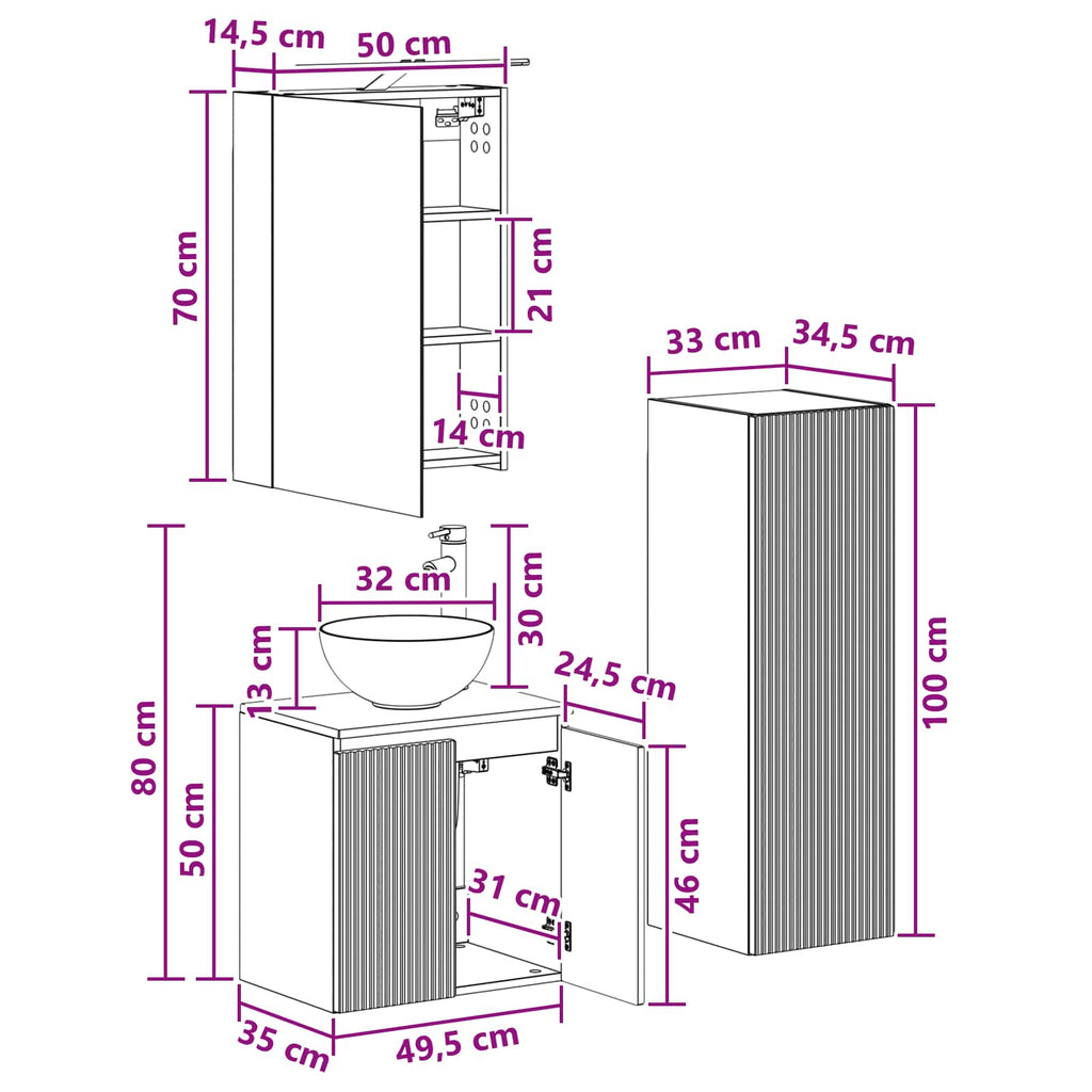 Bathroom Furniture Set 4 Pcs