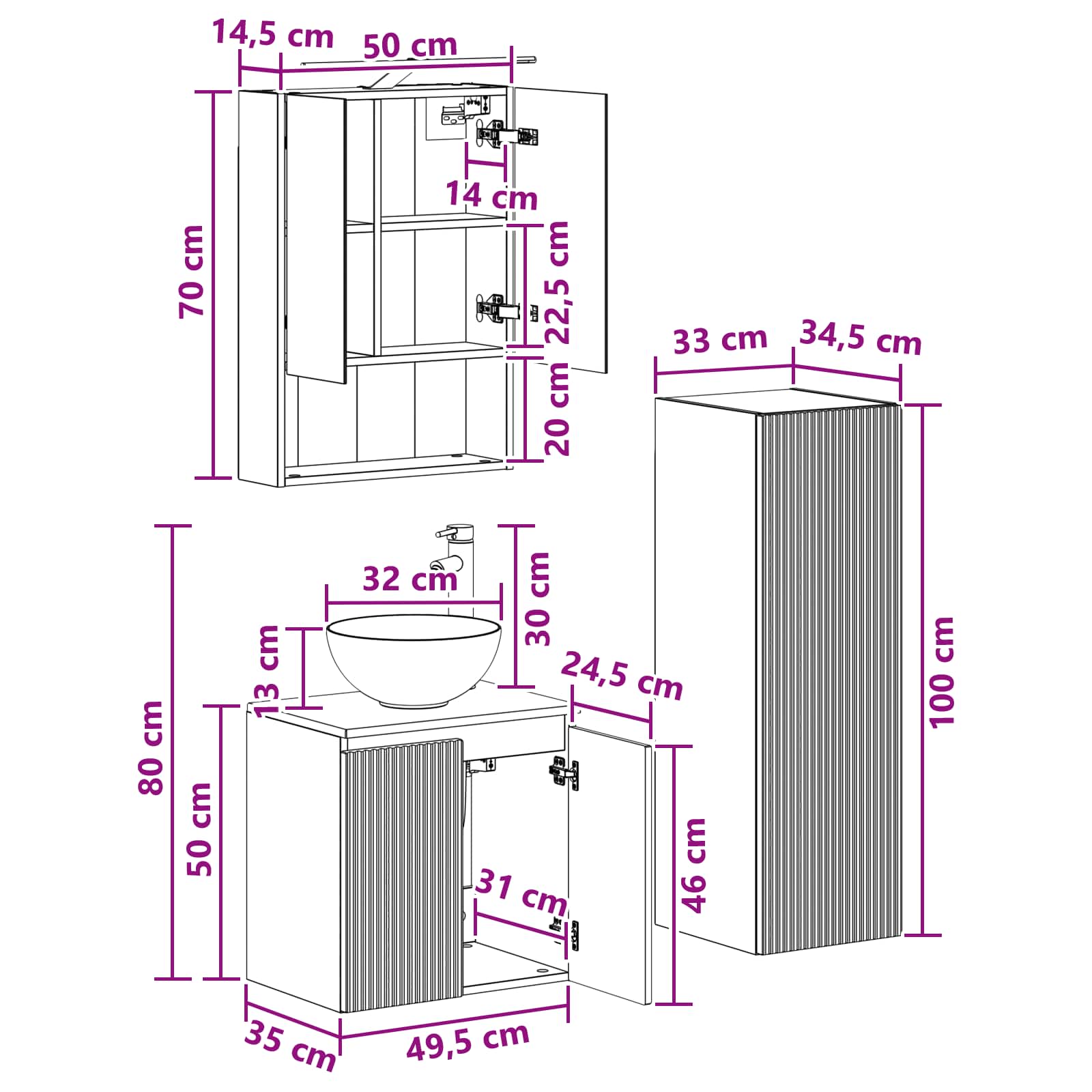 Bathroom Furniture Set 4 Pcs