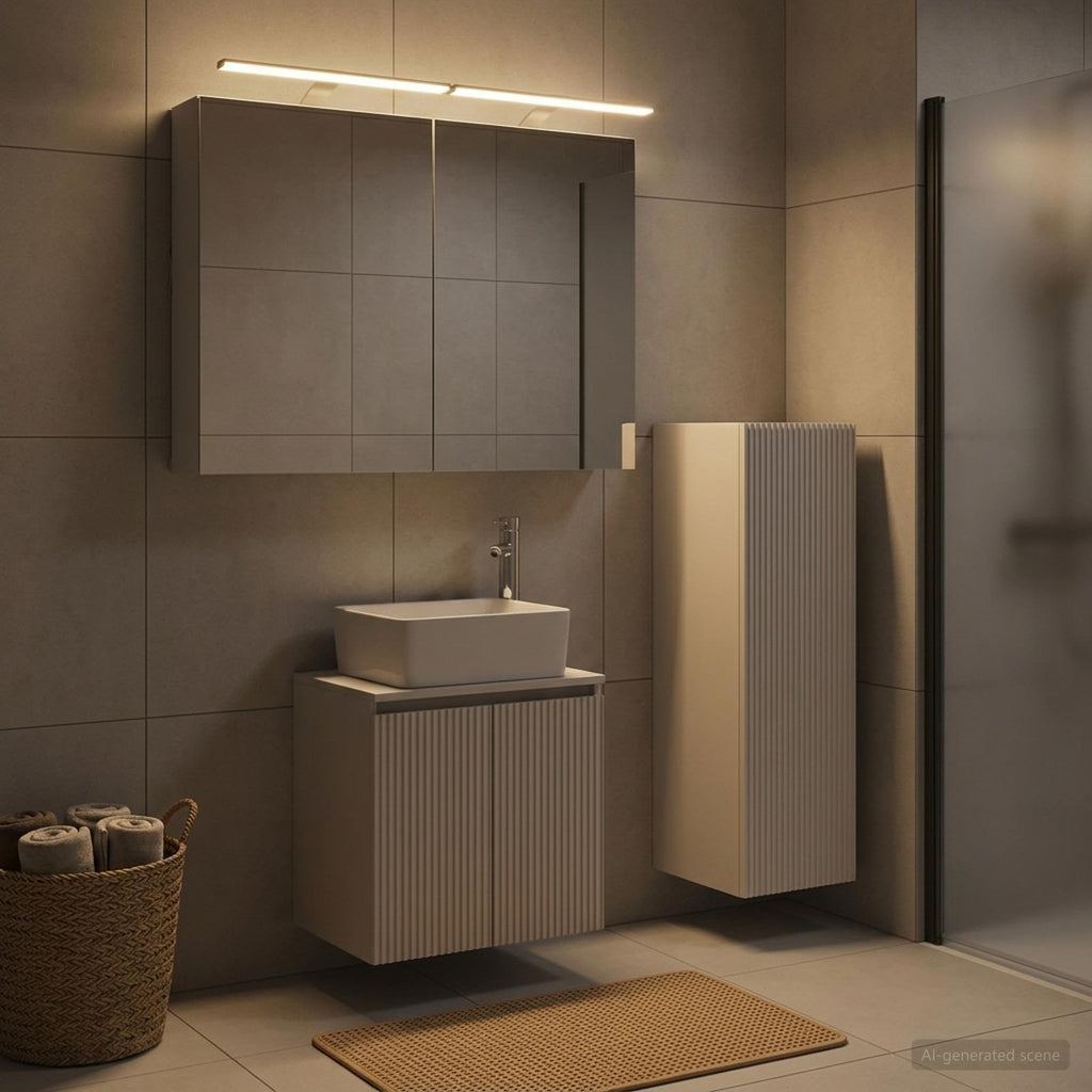 Furniture Set Bathroom 4 Pcs Sonoma Oak White Artisan Oak Concrete Grey LED
