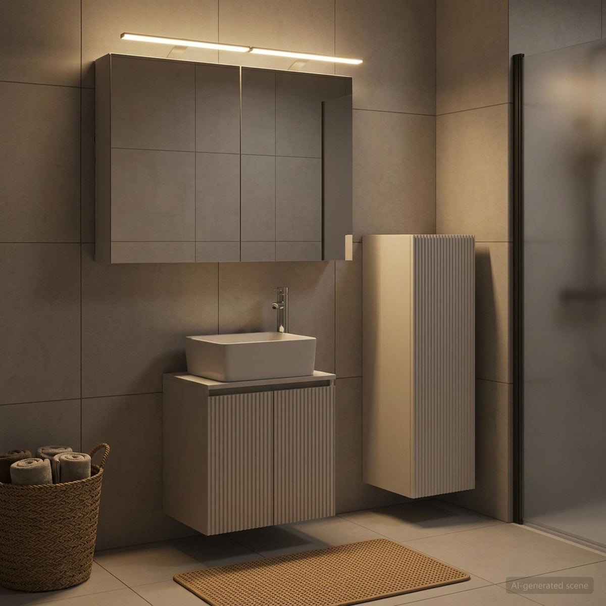 Furniture Set Bathroom 4 Pcs Sonoma Oak White Artisan Oak Concrete Grey LED