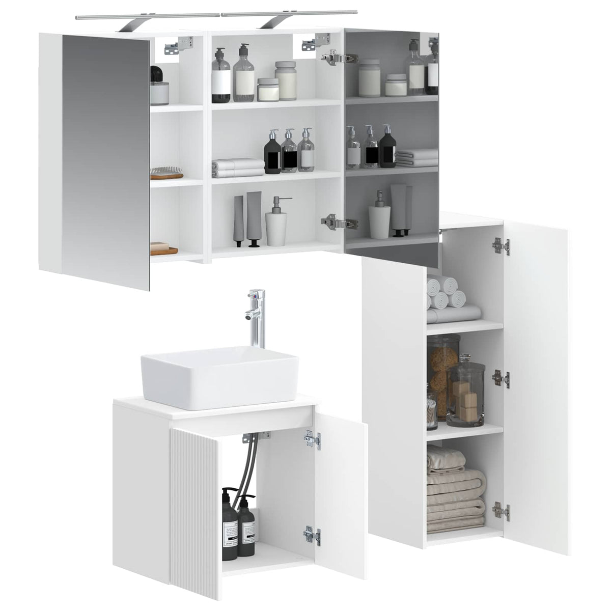 Furniture Set Bathroom 4 Pcs Sonoma Oak White Artisan Oak Concrete Grey LED