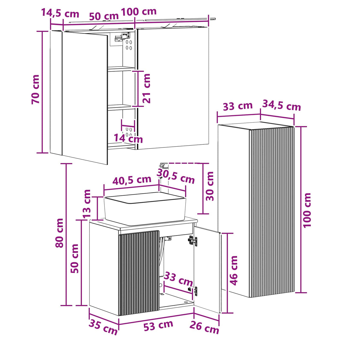 Furniture Set Bathroom 4 Pcs Sonoma Oak White Artisan Oak Concrete Grey LED