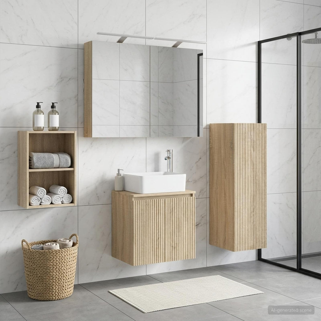 Furniture Set Bathroom 4 Pcs Sonoma Oak White Artisan Oak Concrete Grey LED