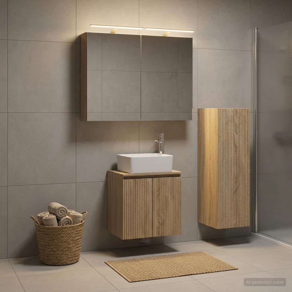 Furniture Set Bathroom 4 Pcs Sonoma Oak White Artisan Oak Concrete Grey LED