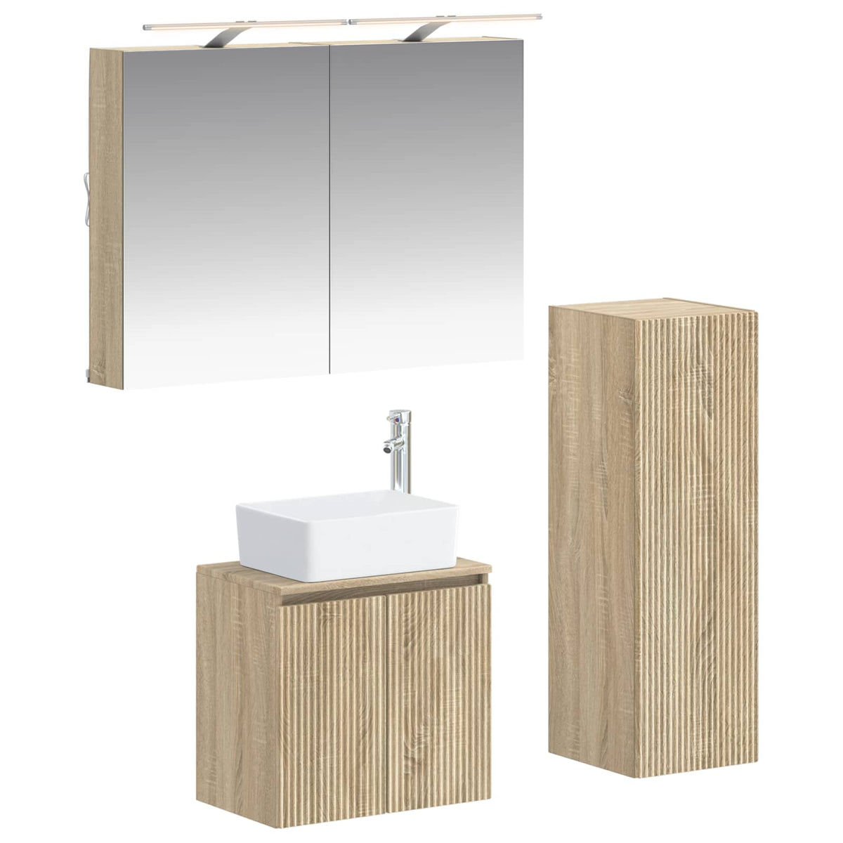 Furniture Set Bathroom 4 Pcs Sonoma Oak White Artisan Oak Concrete Grey LED
