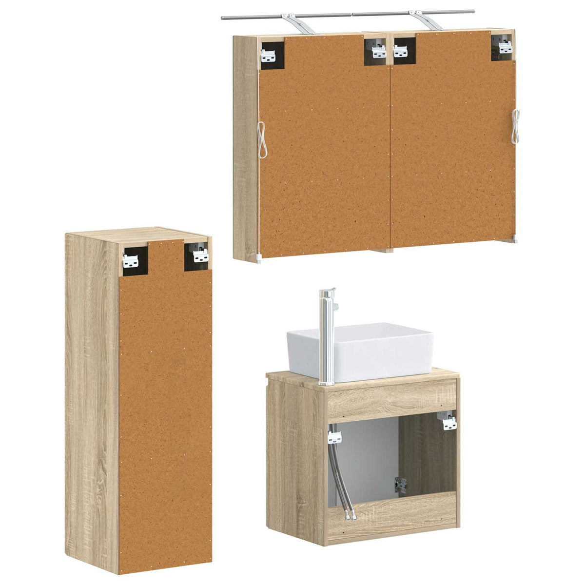 Furniture Set Bathroom 4 Pcs Sonoma Oak White Artisan Oak Concrete Grey LED