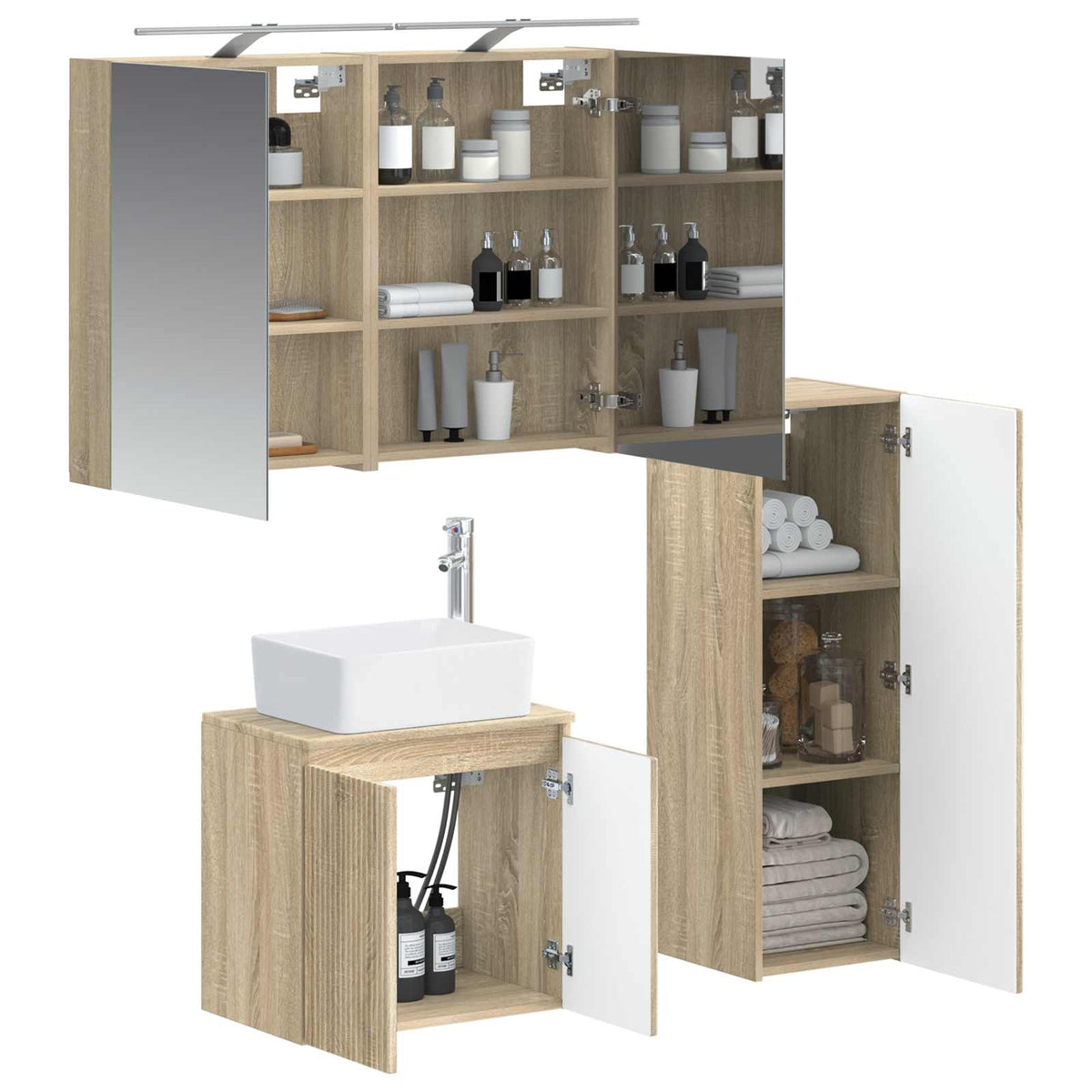 Furniture Set Bathroom 4 Pcs Sonoma Oak White Artisan Oak Concrete Grey LED
