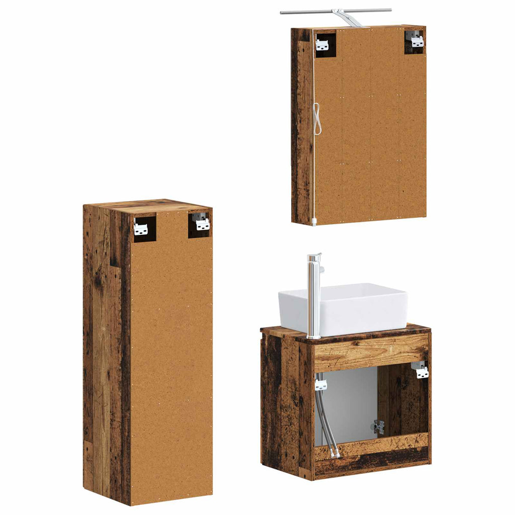 Bathroom Furniture Set 4 Pcs Engineered Wood And Glass