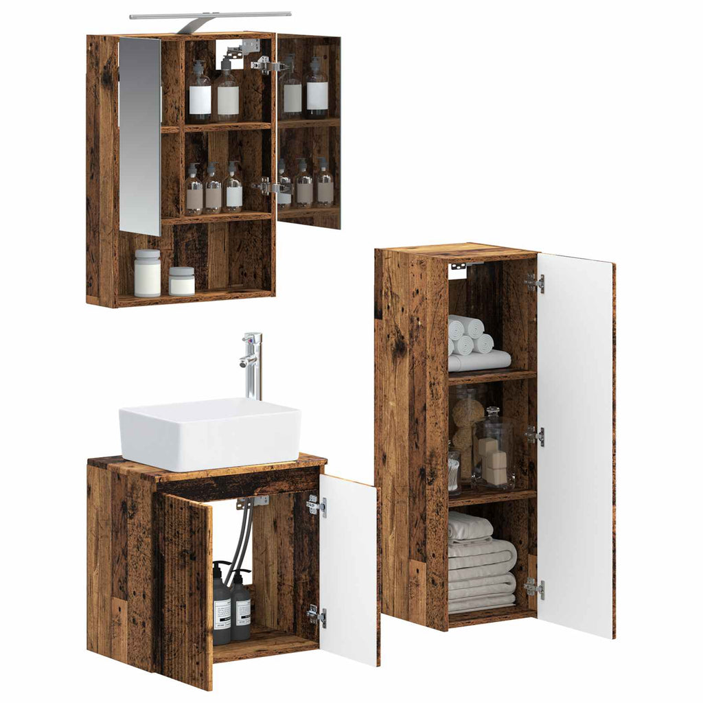 Bathroom Furniture Set 4 Pcs Engineered Wood And Glass