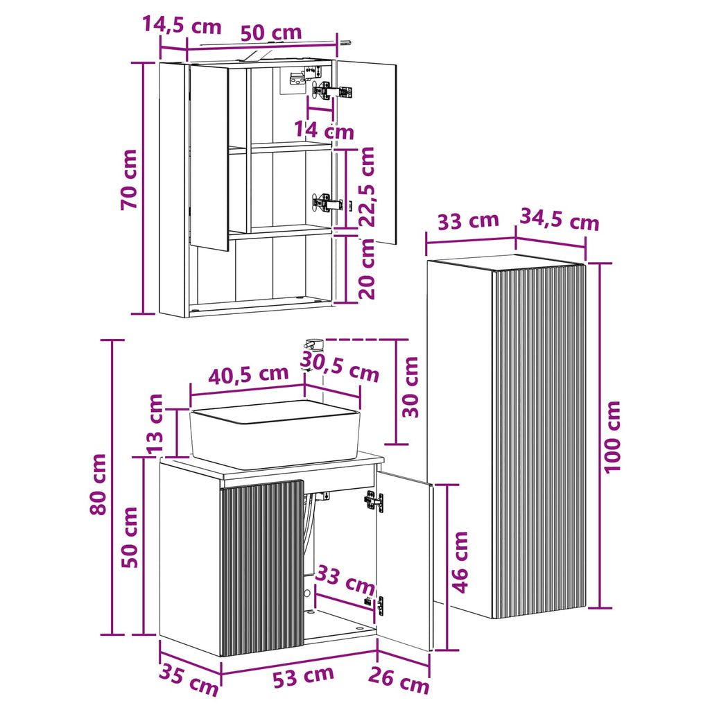 Bathroom Furniture Set 4 Pcs Engineered Wood And Glass