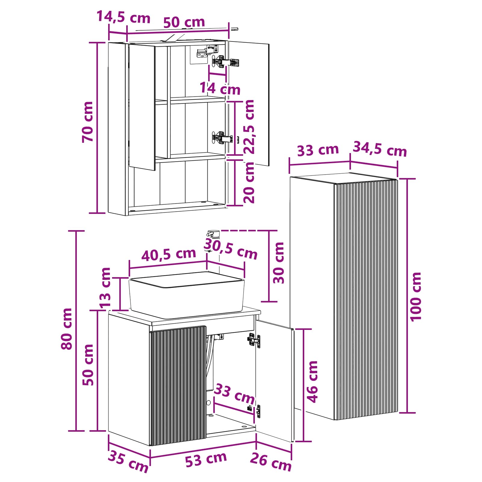 Bathroom Furniture Set 4 Pcs Engineered Wood And Glass