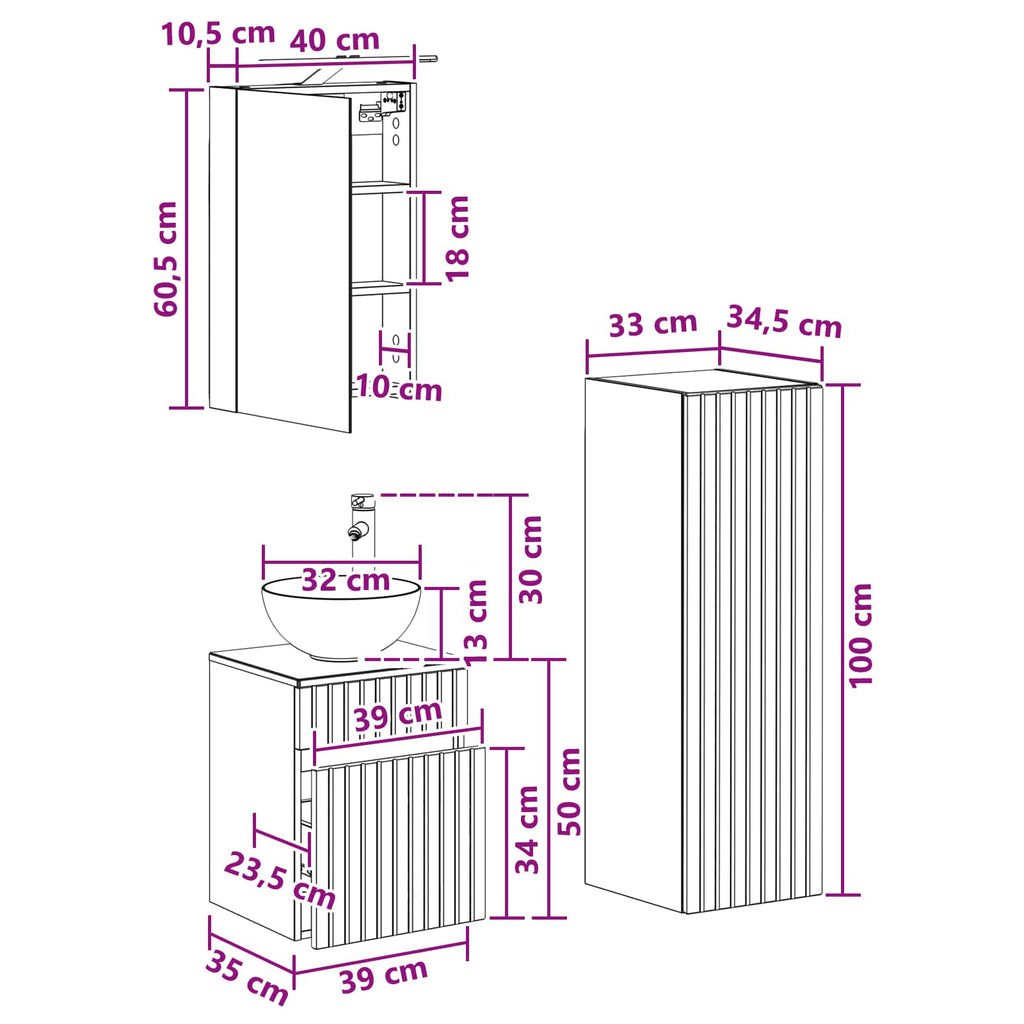 Bathroom Furniture Set 4 Pcs