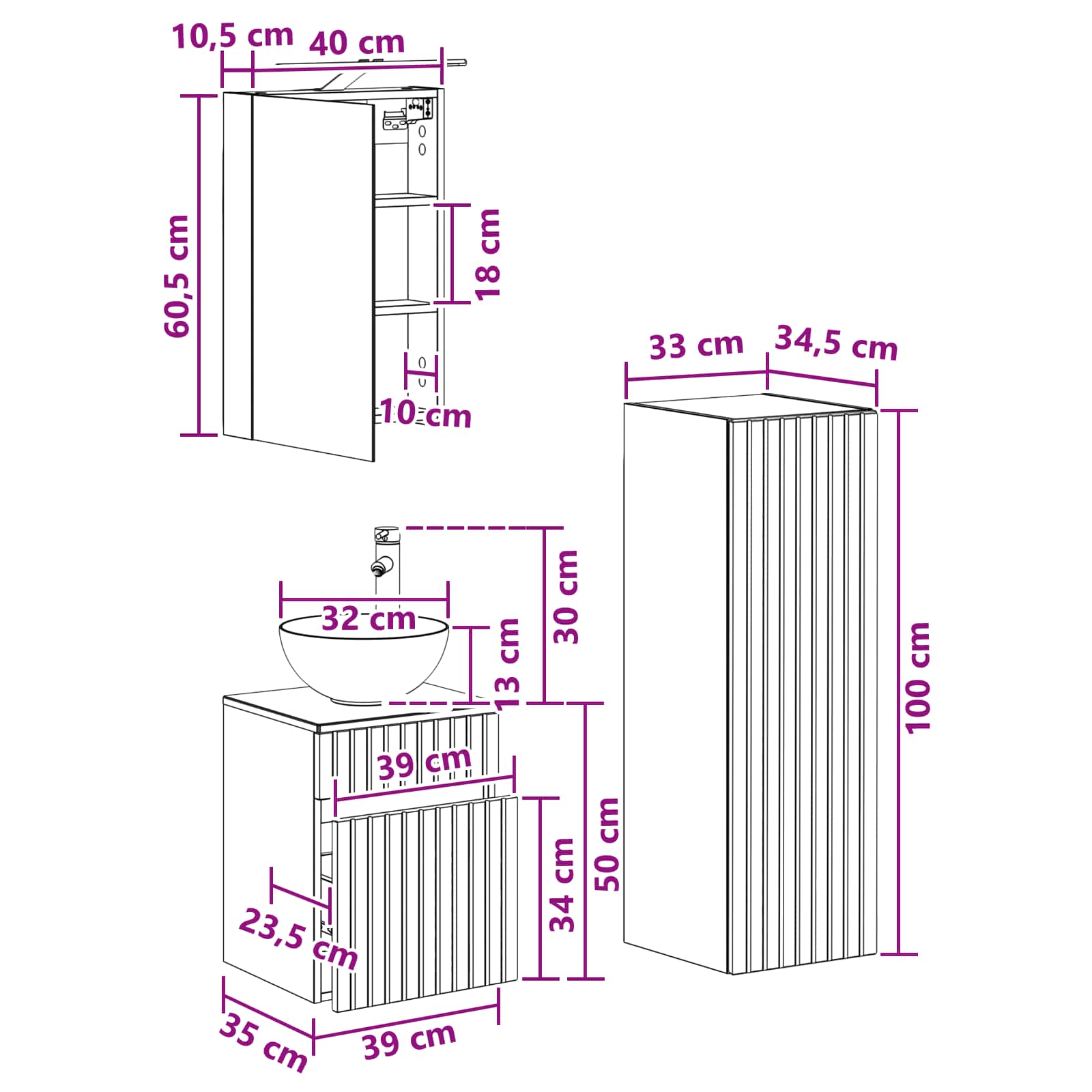 Bathroom Furniture Set 4 Pcs