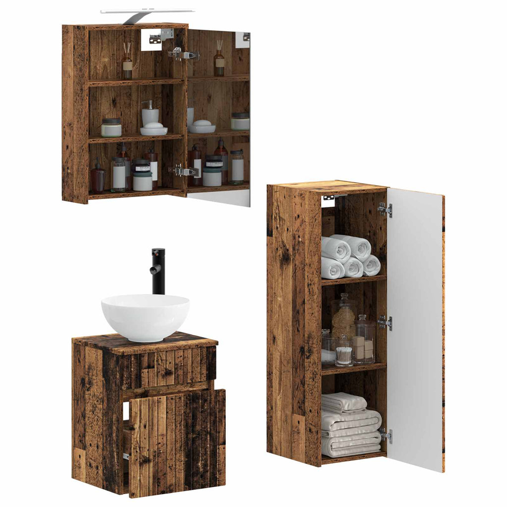 Bathroom Furniture Set 4 Pcs Engineered Wood And Glass