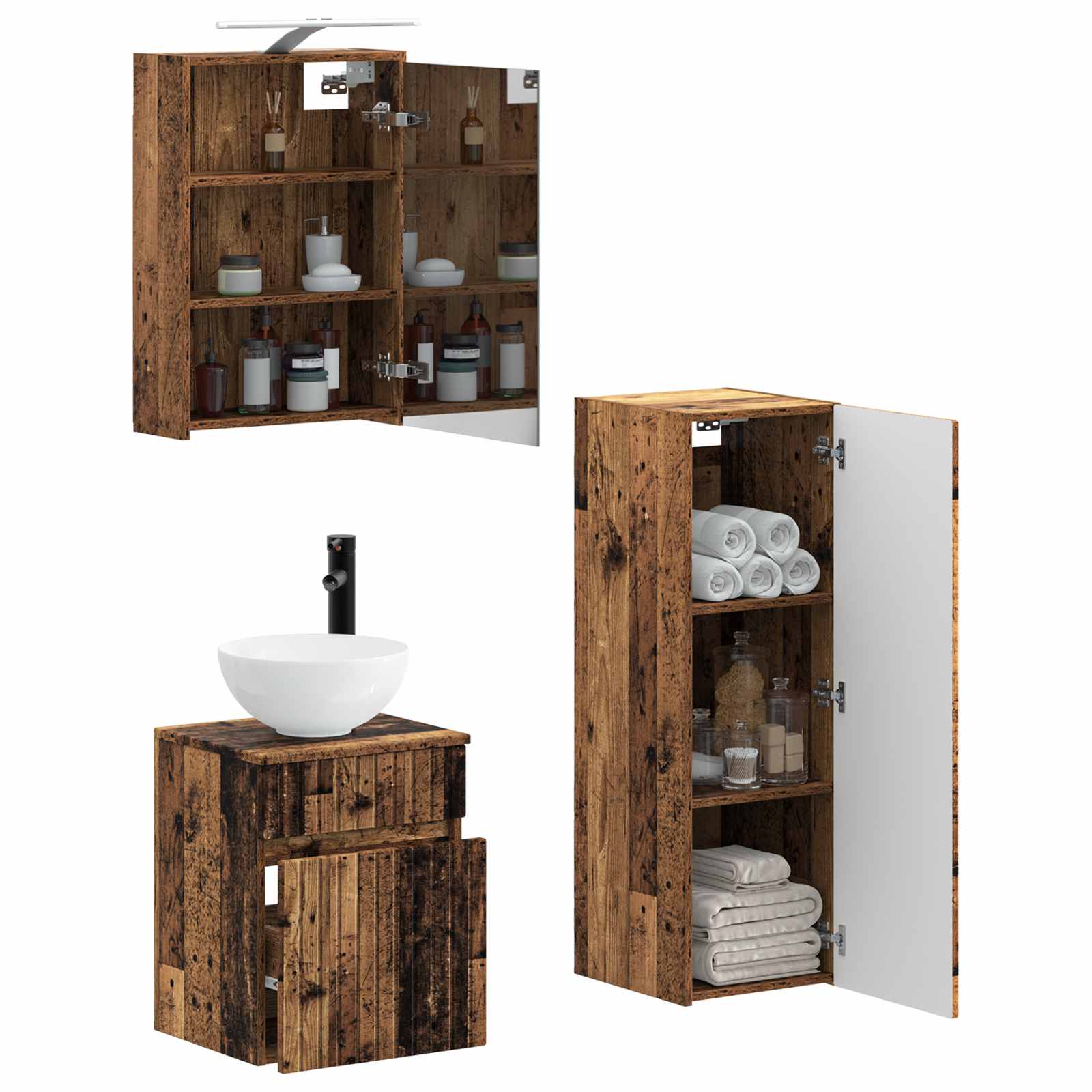 Bathroom Furniture Set 4 Pcs Engineered Wood And Glass