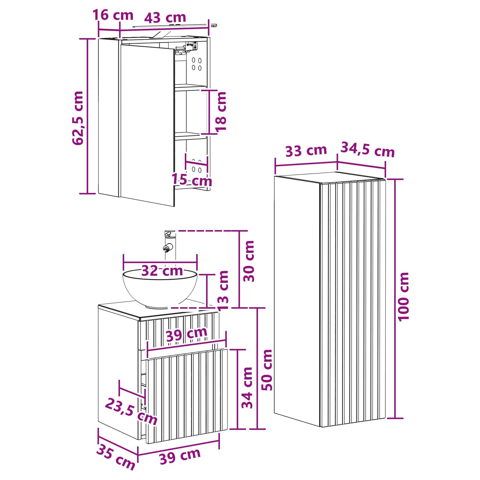 Bathroom Furniture Set 4 Pcs Engineered Wood And Glass