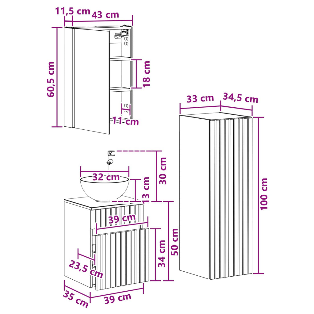 Bathroom Furniture Set 4 Pcs