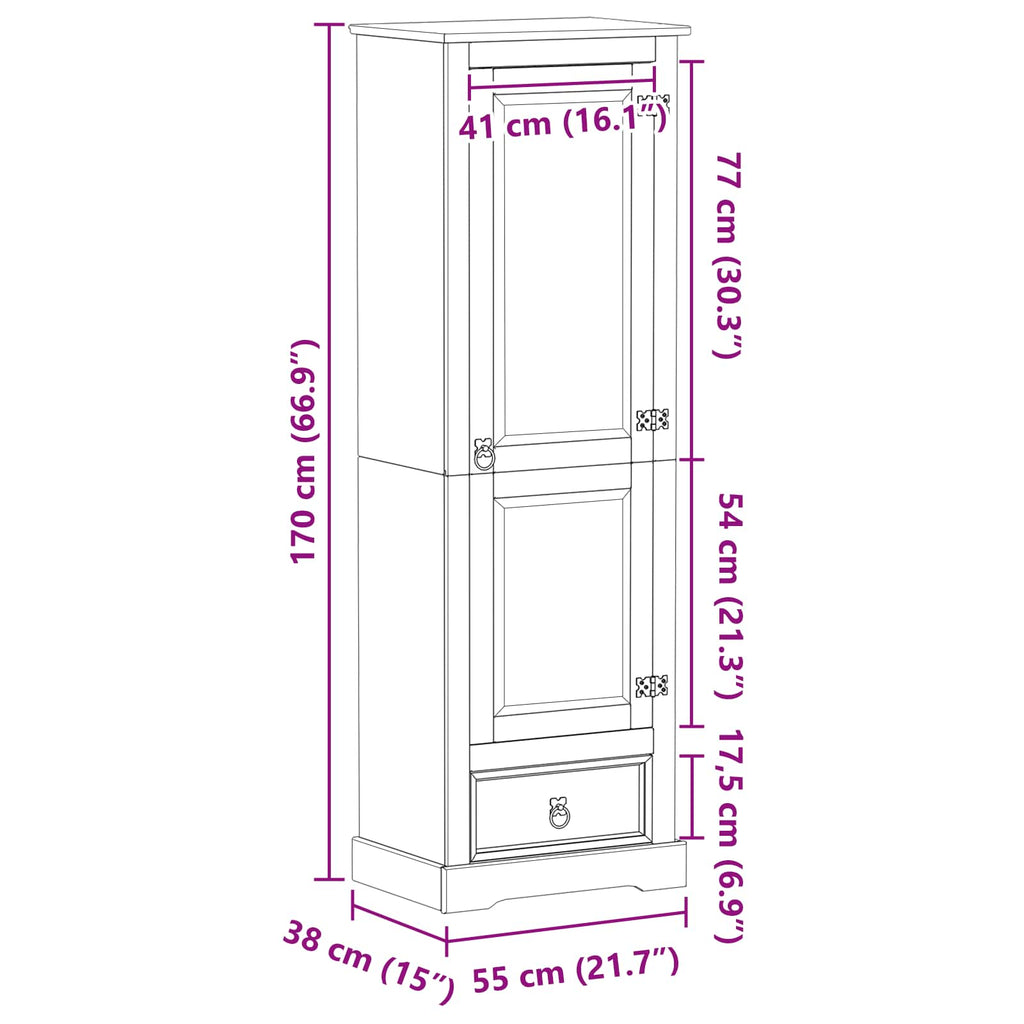 Wardrobe Corona 55X38X170 Cm Solid Wood Pine White honey wax engineered wood 55