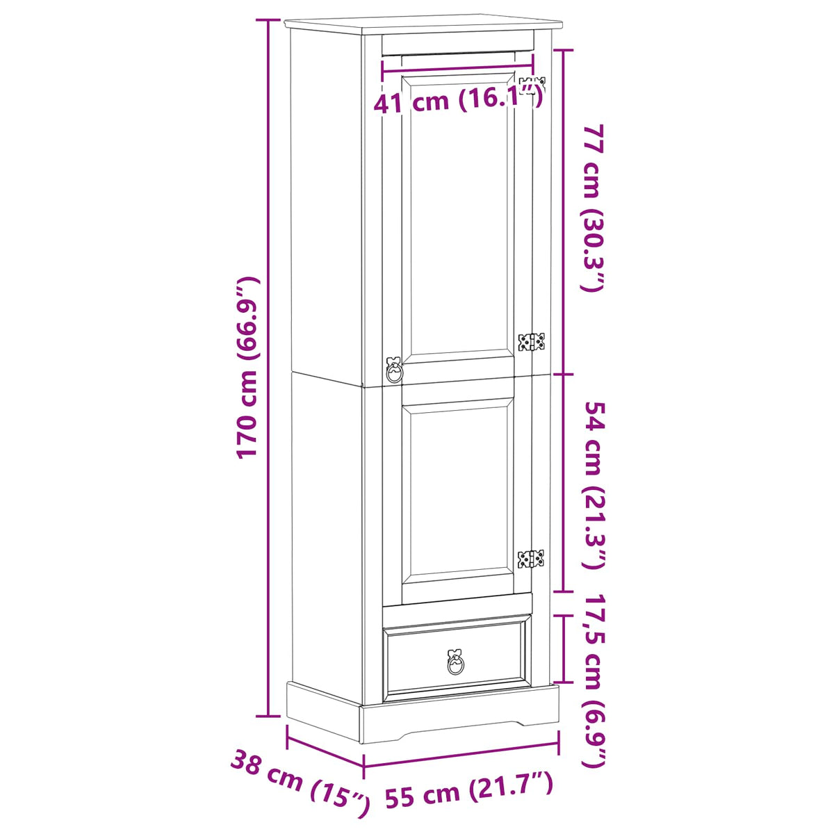 Wardrobe Corona 55X38X170 Cm Solid Wood Pine White honey wax engineered wood 55