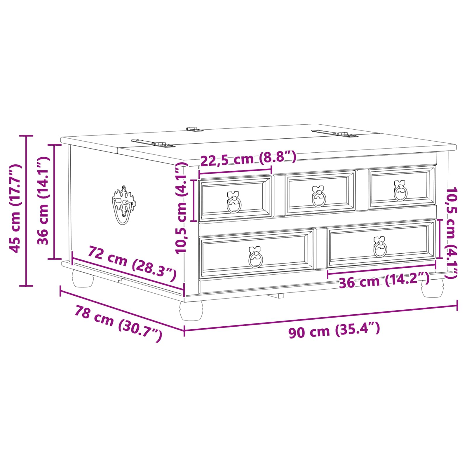 Storage Box With Drawer 90 X78 X 45 Cm Solid Pine Wood