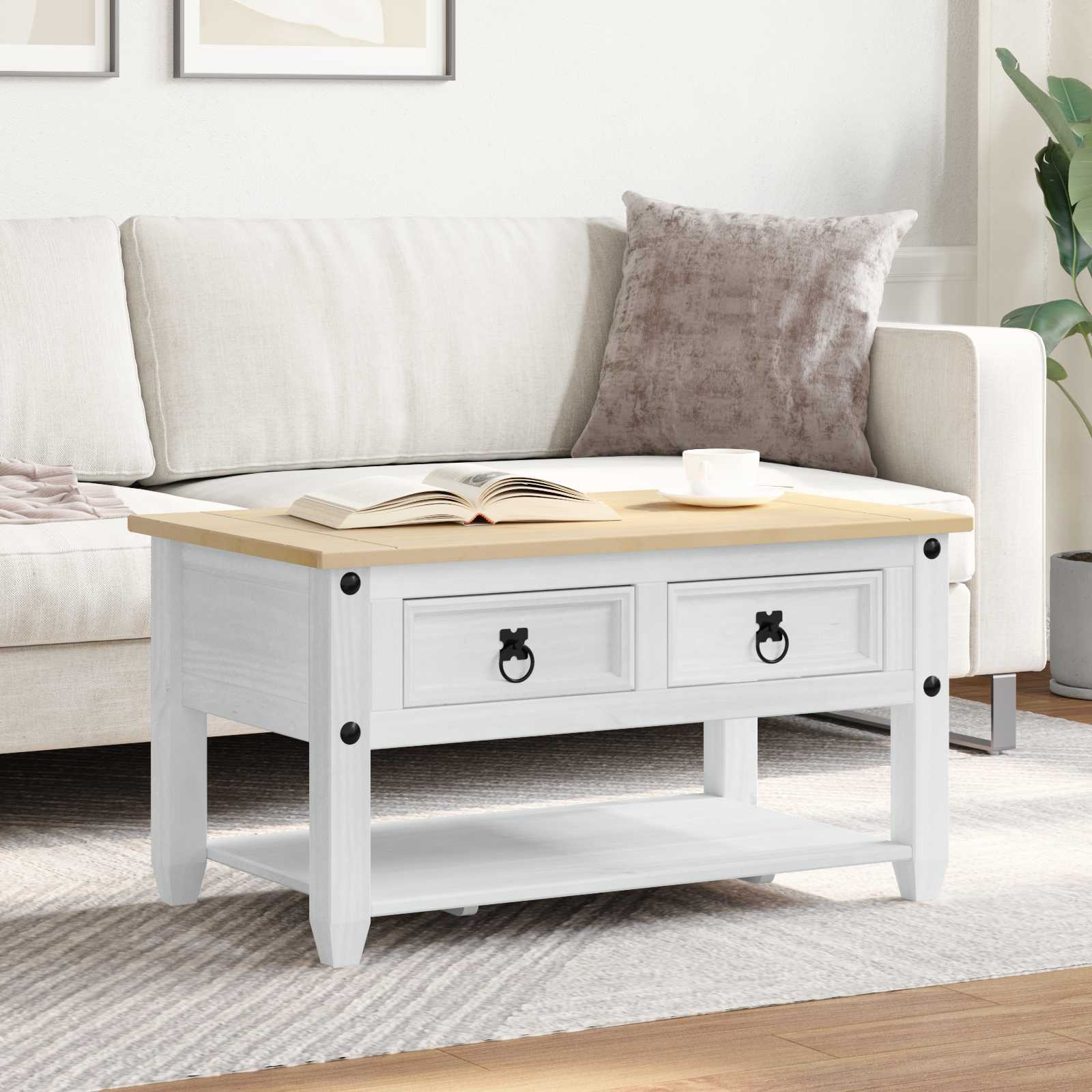 Coffee Table With Drawer 85 X 50 X 45 Cm Solid Pine Wood