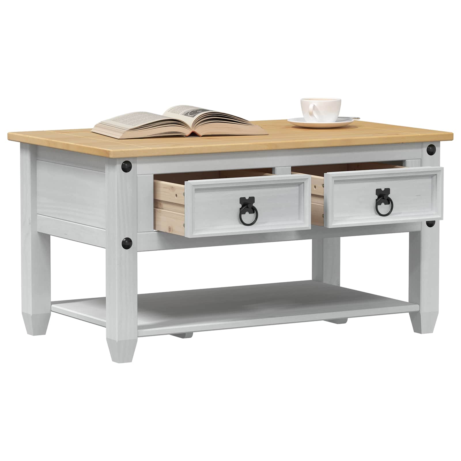Coffee Table With Drawer 85 X 50 X 45 Cm Solid Pine Wood