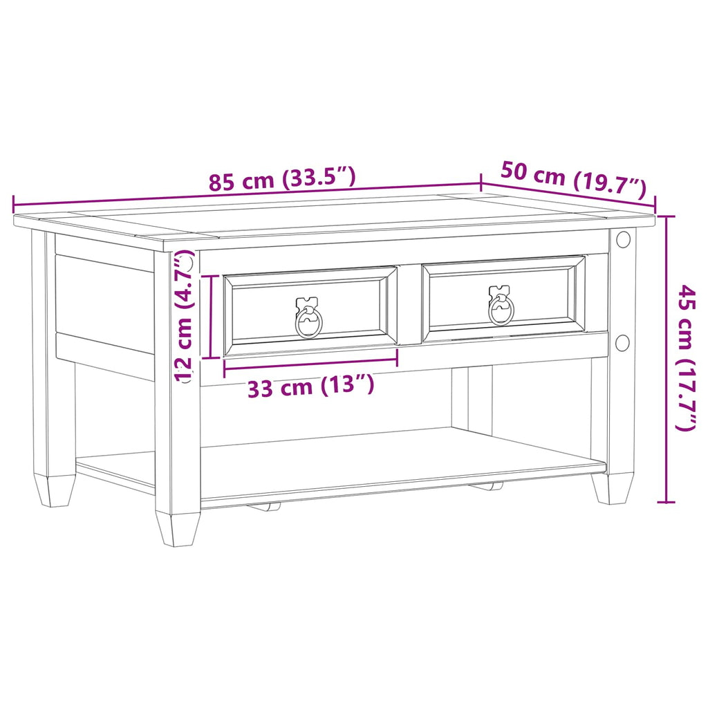 Coffee Table With Drawer 85 X 50 X 45 Cm Solid Pine Wood