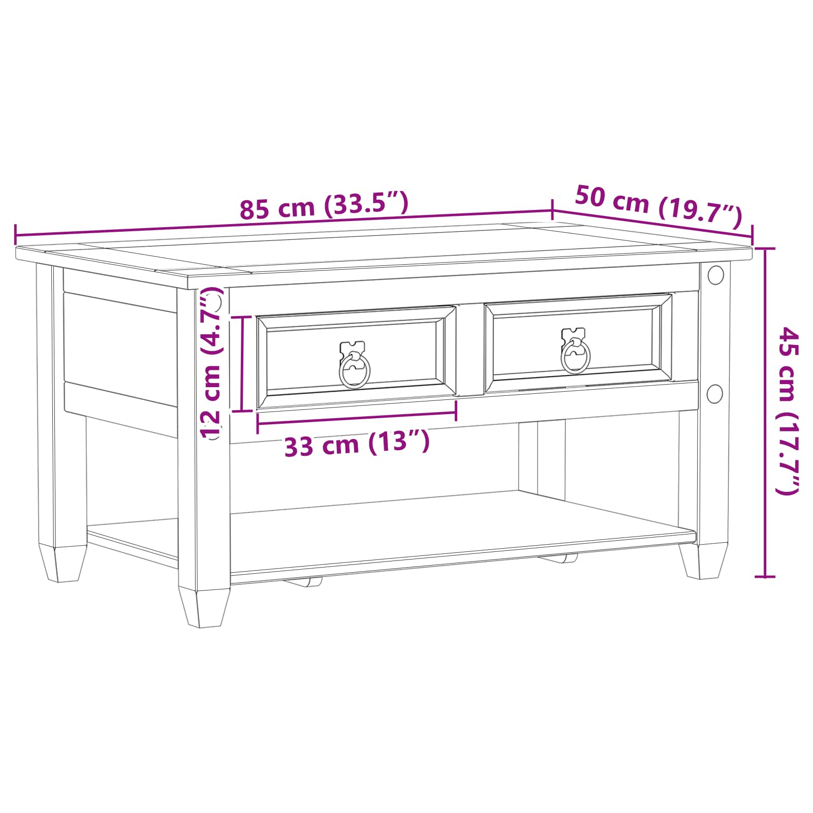 Coffee Table With Drawer 85 X 50 X 45 Cm Solid Pine Wood