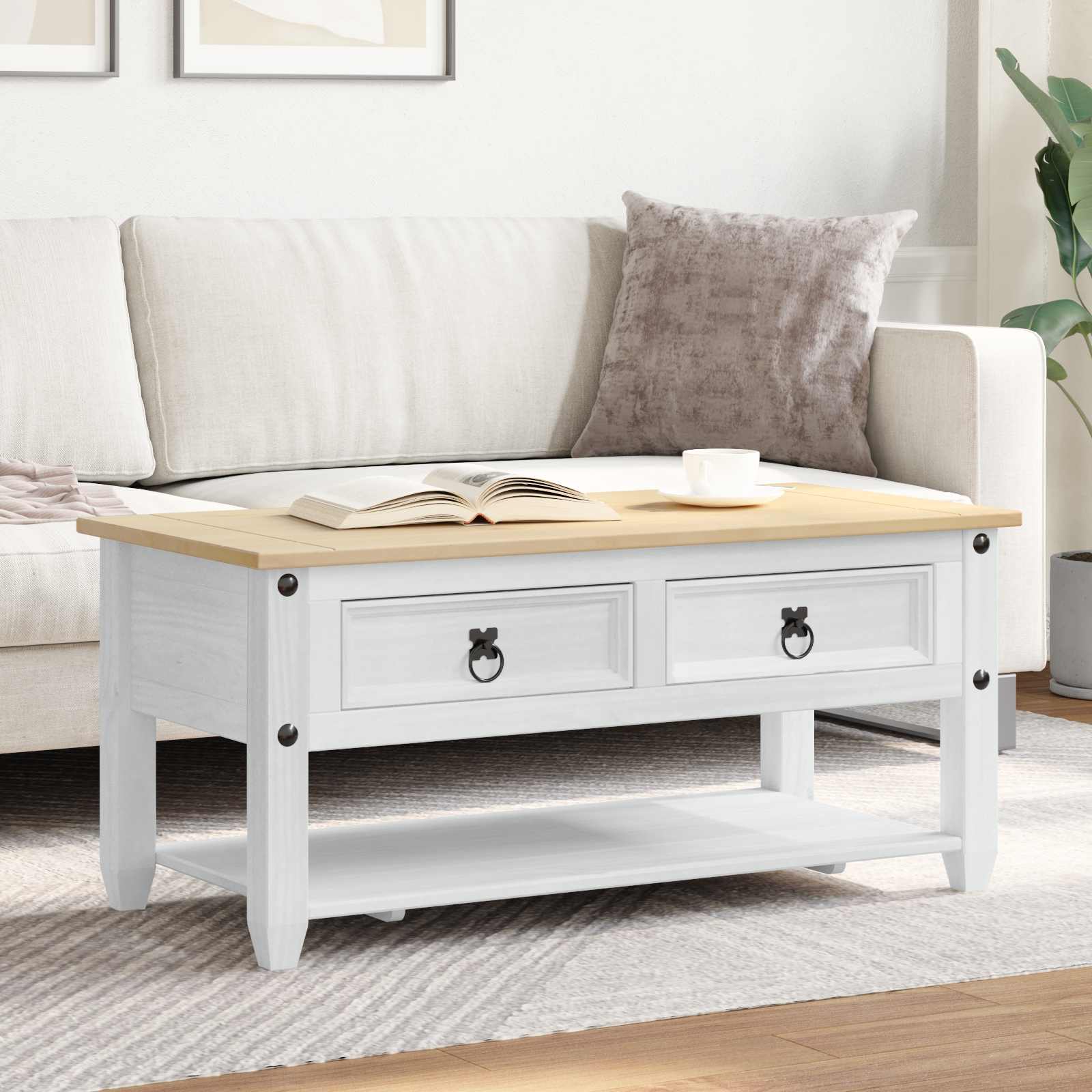 Coffee Table With Drawer 100 X 48 X 45 Cm Solid Pine Wood