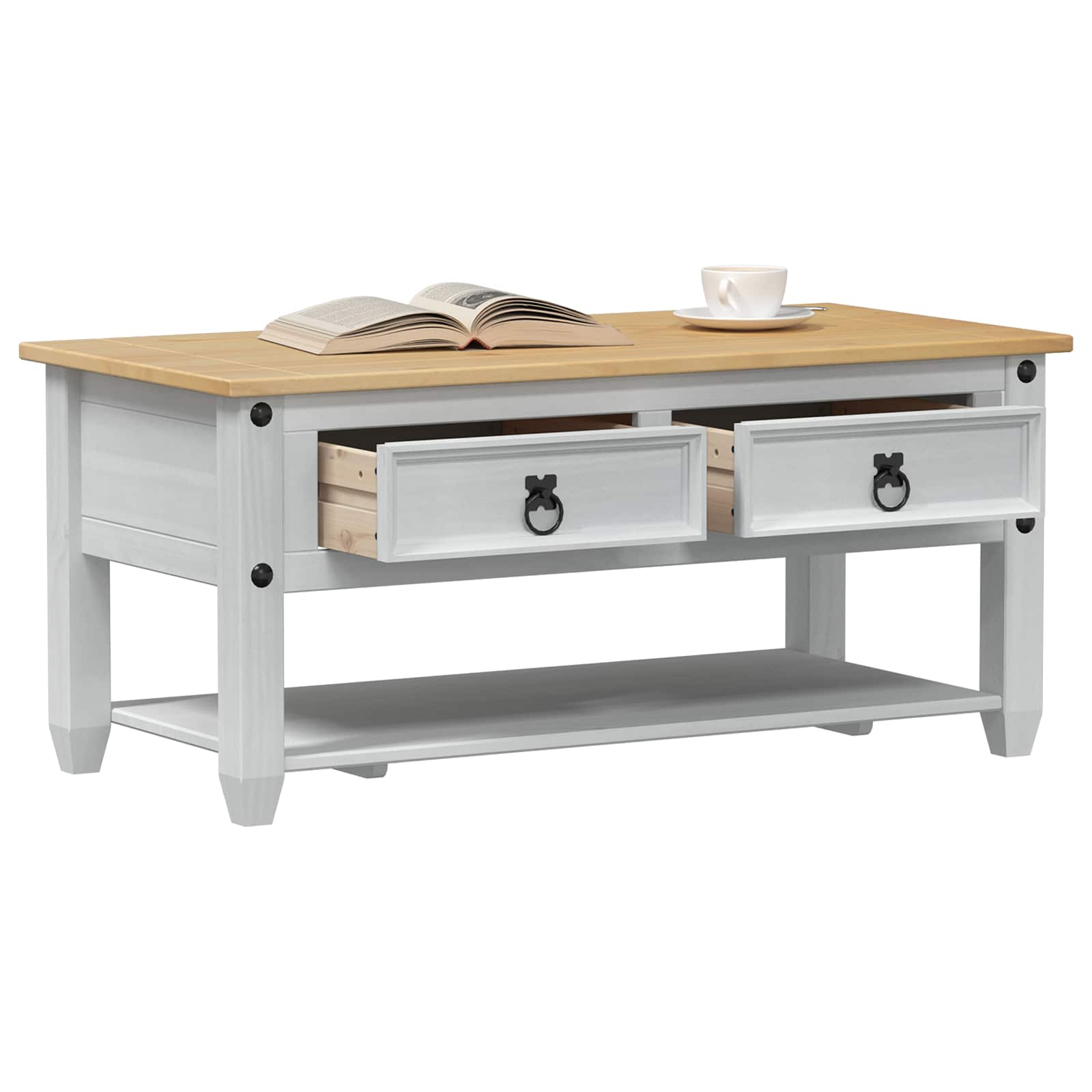 Coffee Table With Drawer 100 X 48 X 45 Cm Solid Pine Wood