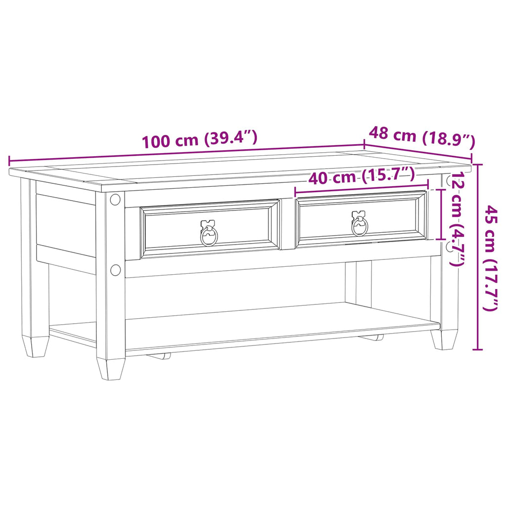 Coffee Table With Drawer 100 X 48 X 45 Cm Solid Pine Wood
