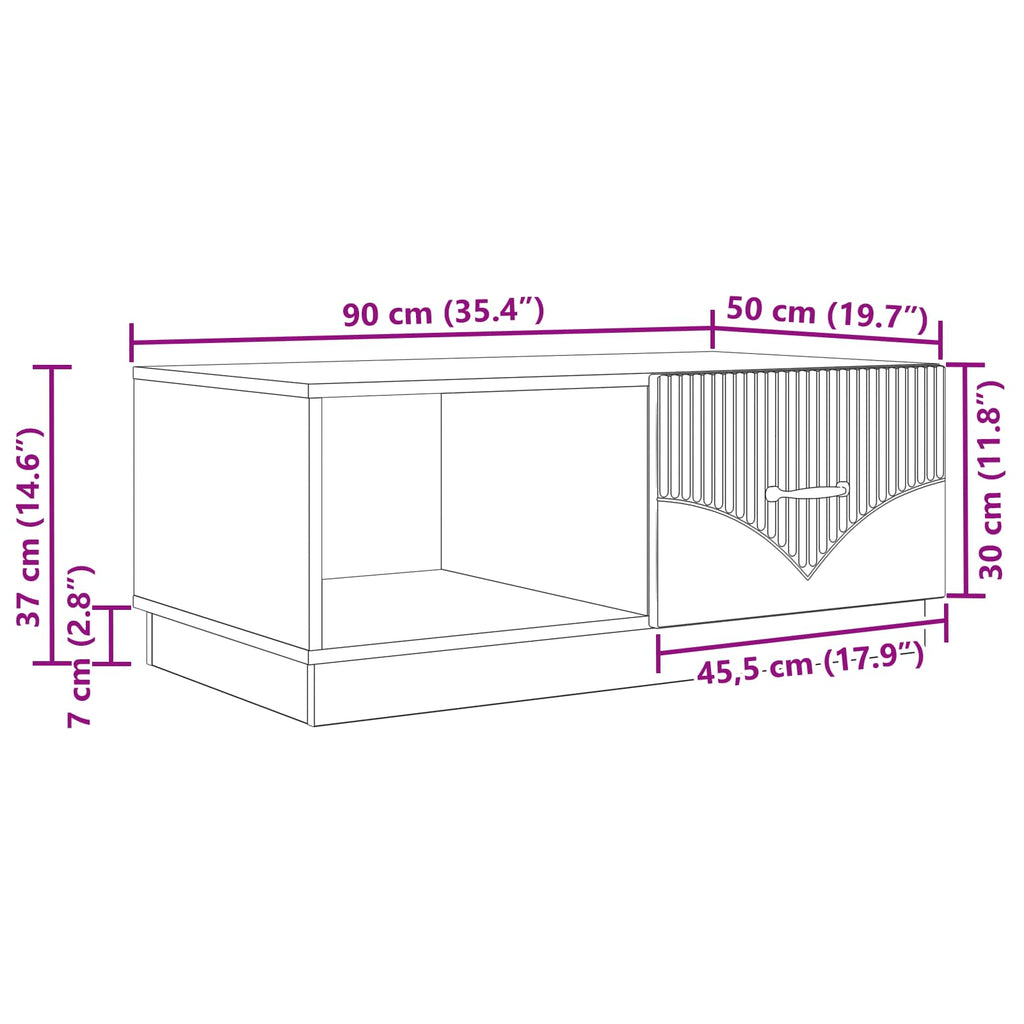 Coffee Table 90 X 50 X 37 Cm Engineered Wood
