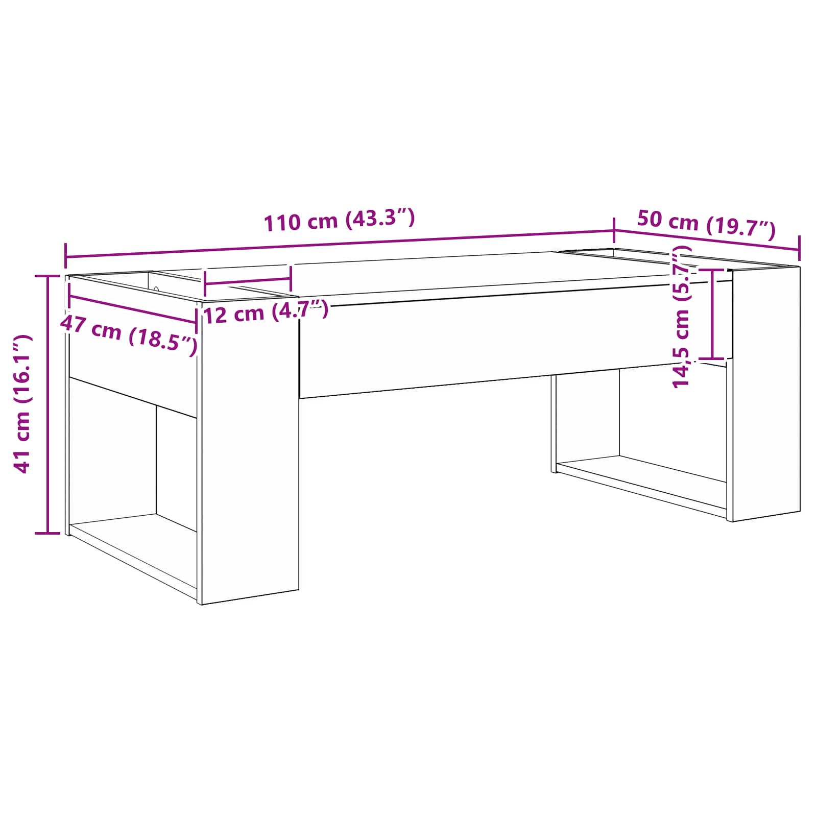 Coffee Table 110 X 50 X 41 Cm Engineered Wood