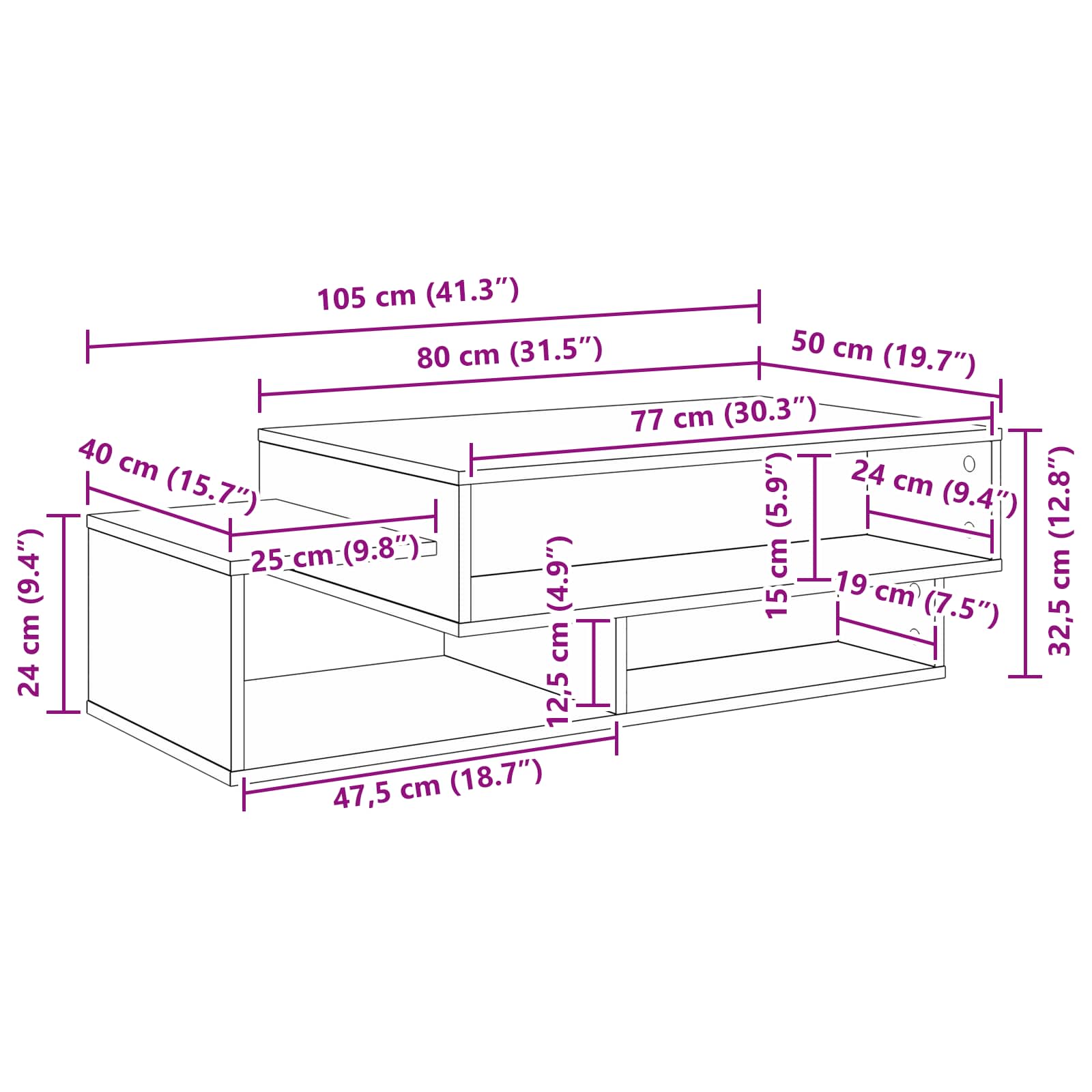 Coffee Table 105 X 50 X 32.5 Cm Engineered Wood