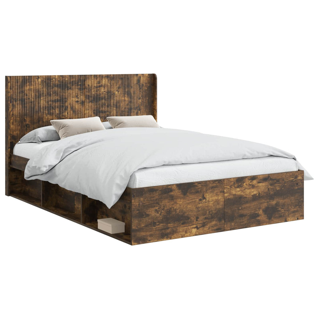 Bed Frame With Storage And Headboard Smoked Oak 120 X 190 Cm