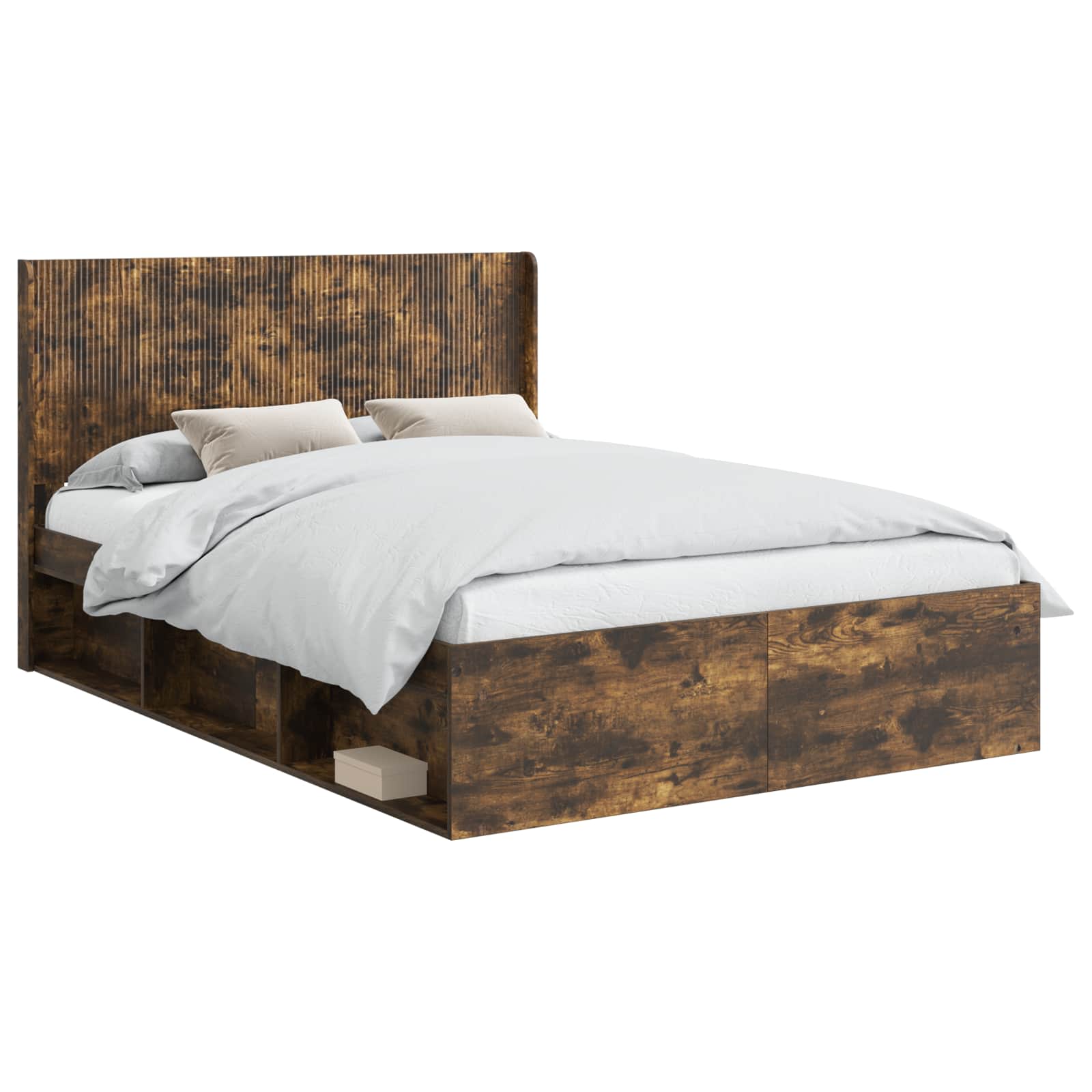 Bed Frame With Storage And Headboard Smoked Oak 120 X 190 Cm