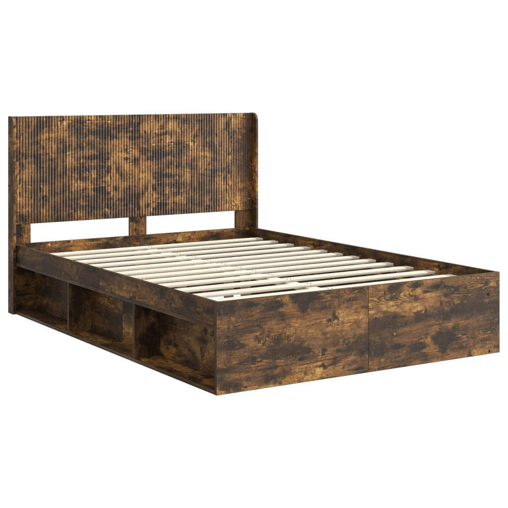 Bed Frame With Storage And Headboard Smoked Oak 120 X 190 Cm