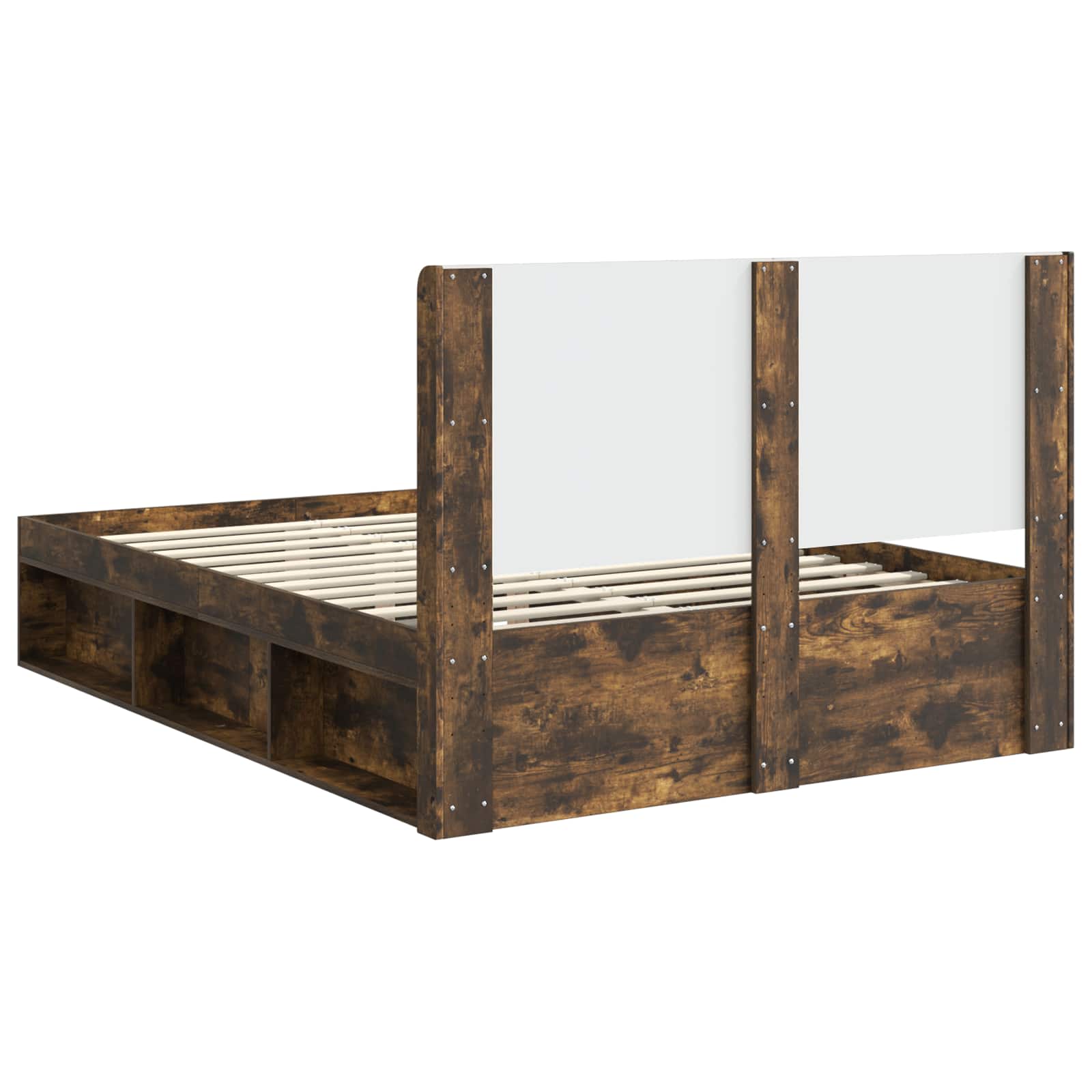 Bed Frame With Storage And Headboard Smoked Oak 120 X 190 Cm