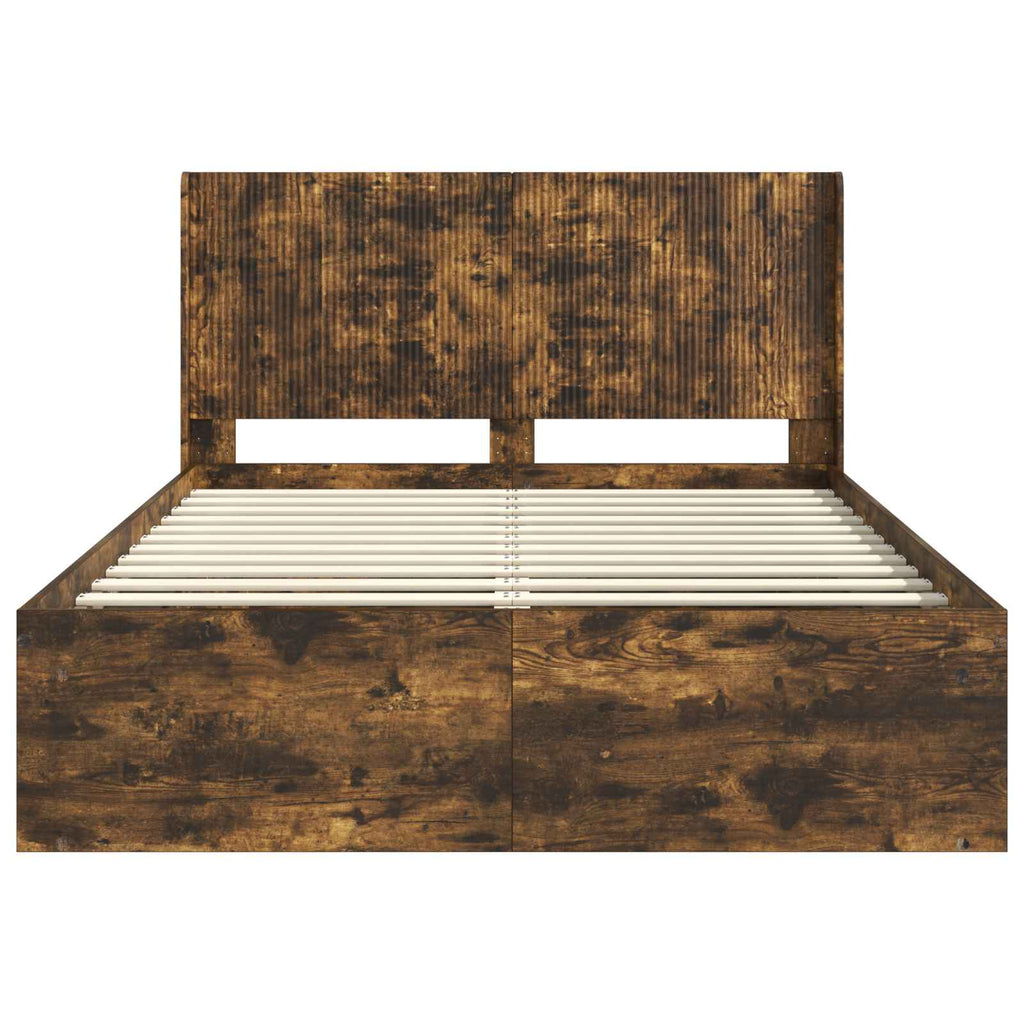 Bed Frame With Storage And Headboard Smoked Oak 120 X 190 Cm