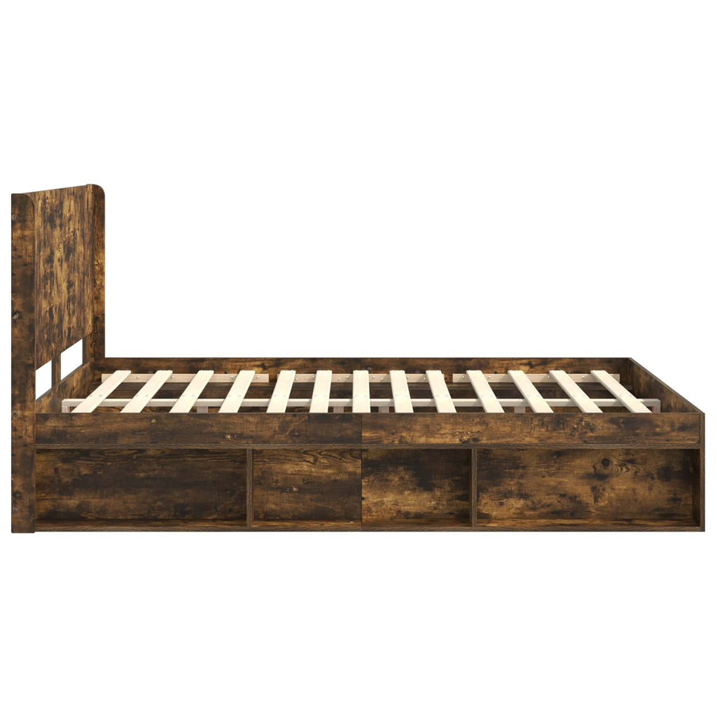 Bed Frame With Storage And Headboard Smoked Oak 120 X 190 Cm