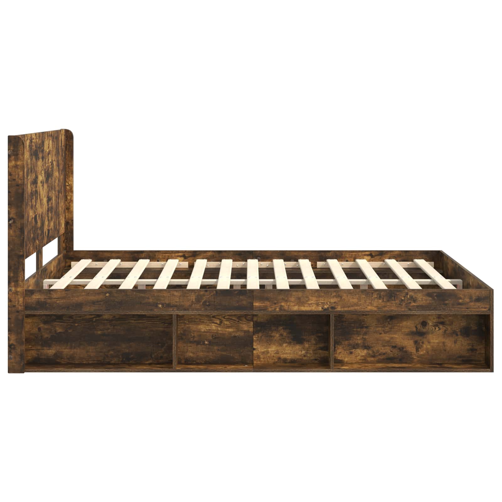 Bed Frame With Storage And Headboard Smoked Oak 120 X 190 Cm