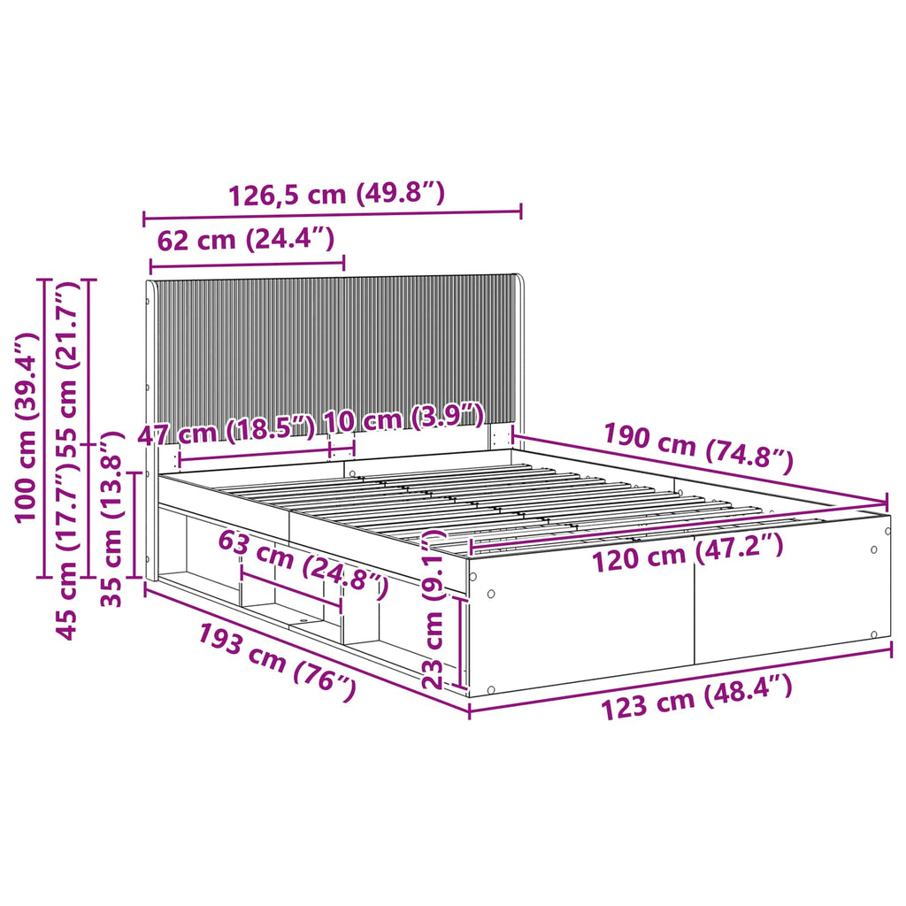 Bed Frame With Storage And Headboard Smoked Oak 120 X 190 Cm