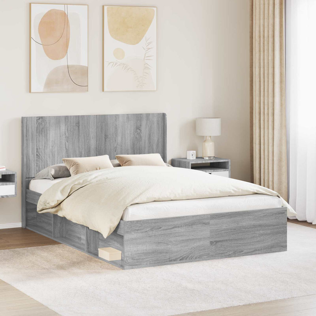 Bed Frame With Storage And Headboard Grey Sonoma 120 X 190 Cm