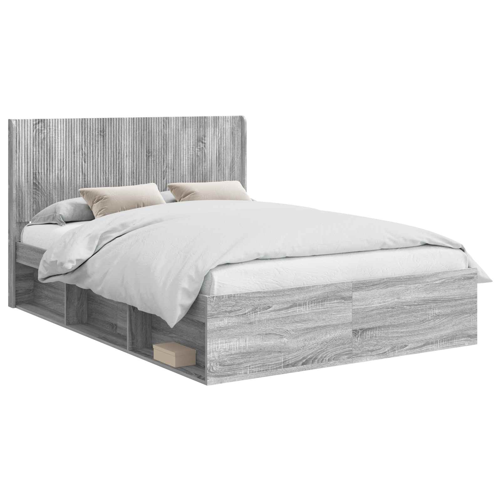 Bed Frame With Storage And Headboard Grey Sonoma 120 X 190 Cm