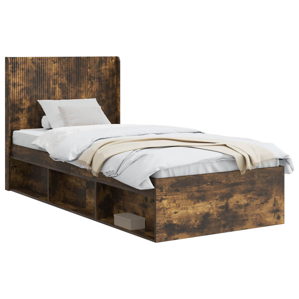 Bed Frame Storage Headboard Smoked Oak 90 X 200 Cm 203 cm