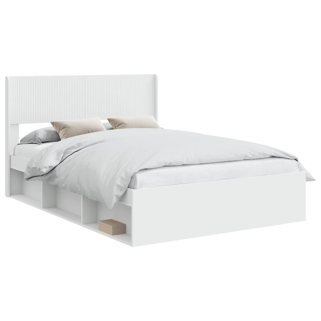 Bed Frame With Storage And Headboard White 150 X 200 Cm
